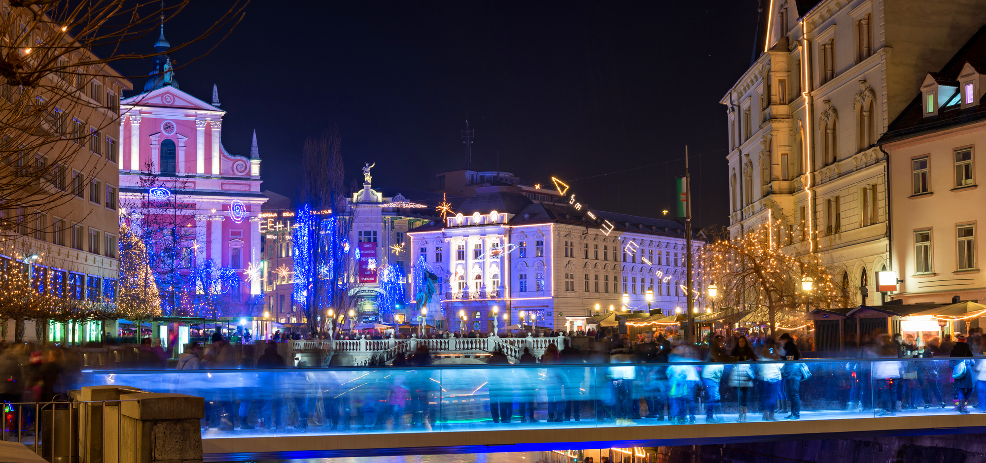 Slovenia Ljubljana Night Time City Shot